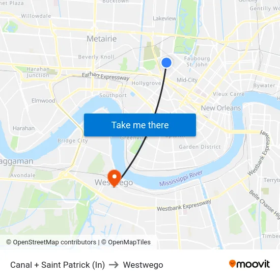 Canal + Saint Patrick (In) to Westwego map