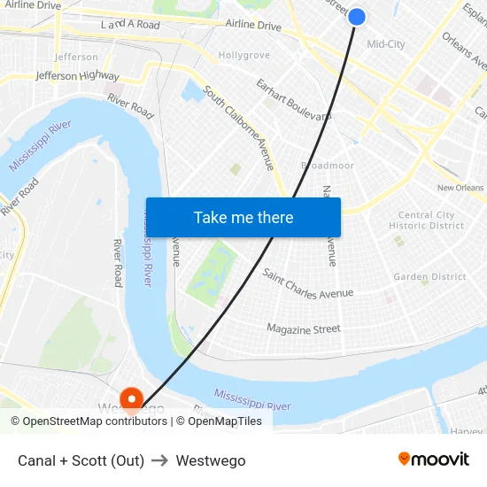 Canal + Scott (Out) to Westwego map
