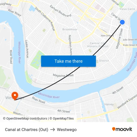 Canal at Chartres (Out) to Westwego map