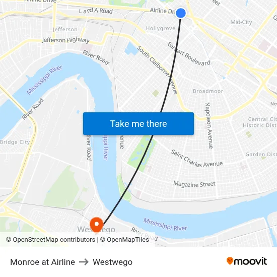 Monroe at Airline to Westwego map