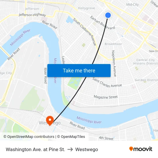 Washington Ave. at Pine St. to Westwego map