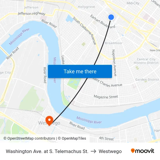 Washington Ave. at S. Telemachus St. to Westwego map