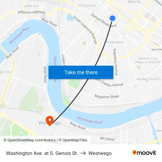 Washington Ave. at S. Genois St. to Westwego map