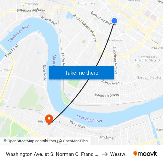 Washington Ave. at S. Norman C. Francis Pkwy. to Westwego map