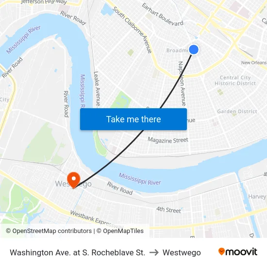 Washington Ave. at S. Rocheblave St. to Westwego map