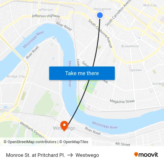 Monroe St. at Pritchard Pl. to Westwego map