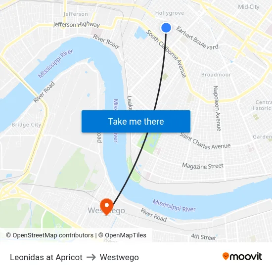 Leonidas at Apricot to Westwego map