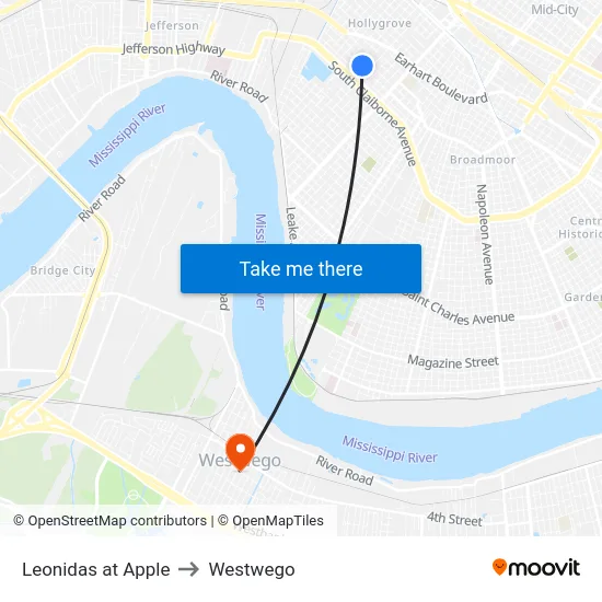 Leonidas at Apple to Westwego map