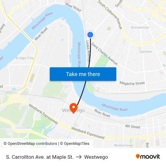 S. Carrollton Ave. at Maple St. to Westwego map