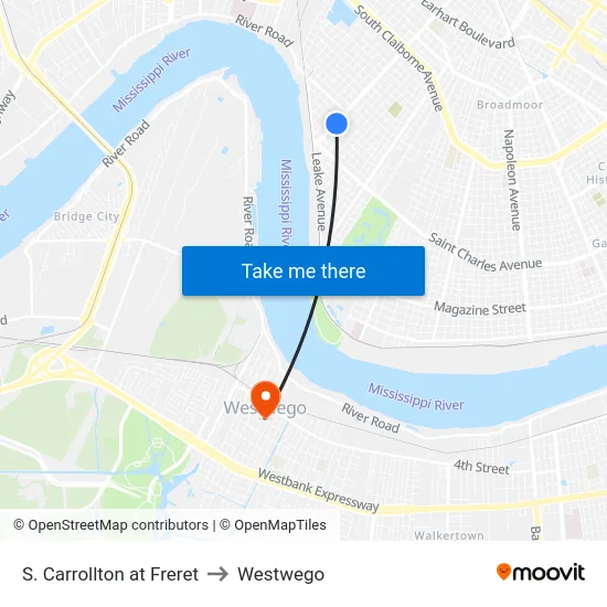 S. Carrollton at Freret to Westwego map