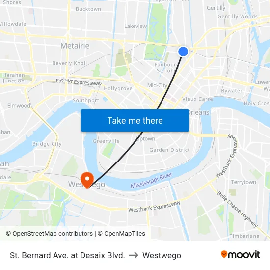 St. Bernard Ave. at Desaix Blvd. to Westwego map