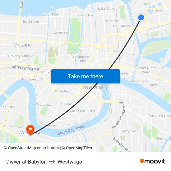 Dwyer at Babylon to Westwego map