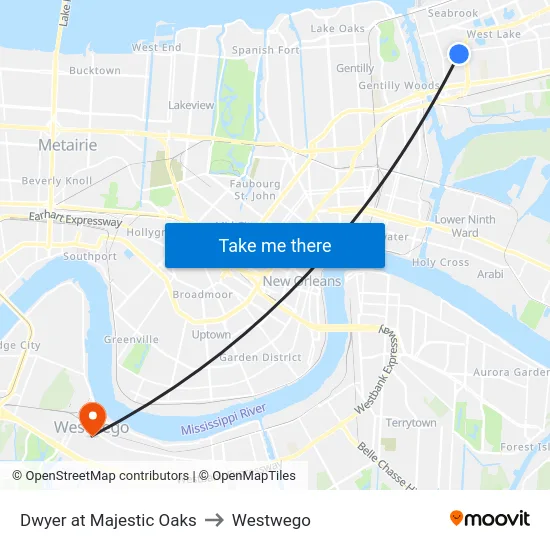 Dwyer at Majestic Oaks to Westwego map