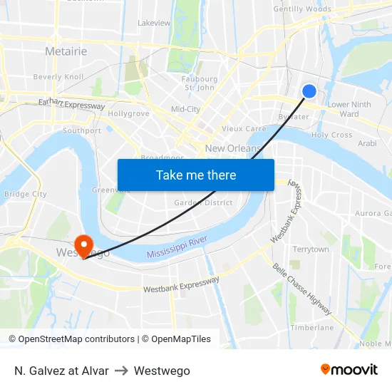 N. Galvez at Alvar to Westwego map