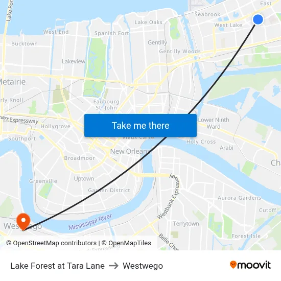 Lake Forest at Tara Lane to Westwego map
