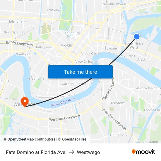 Fats Domino at Florida Ave. to Westwego map