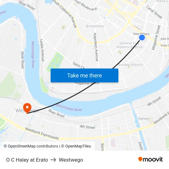 O C Haley at Erato to Westwego map