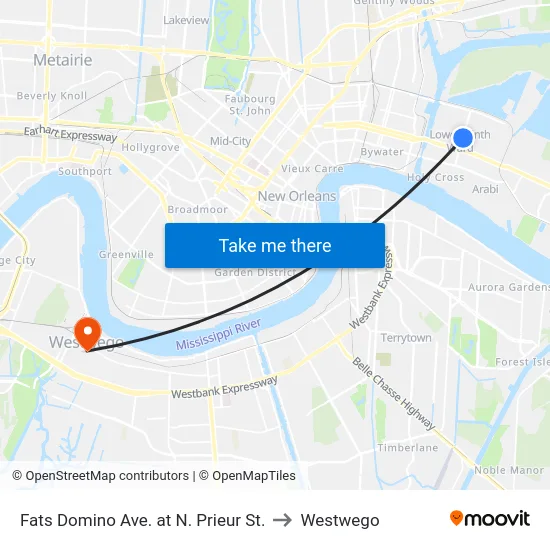 Fats Domino Ave. at N. Prieur St. to Westwego map