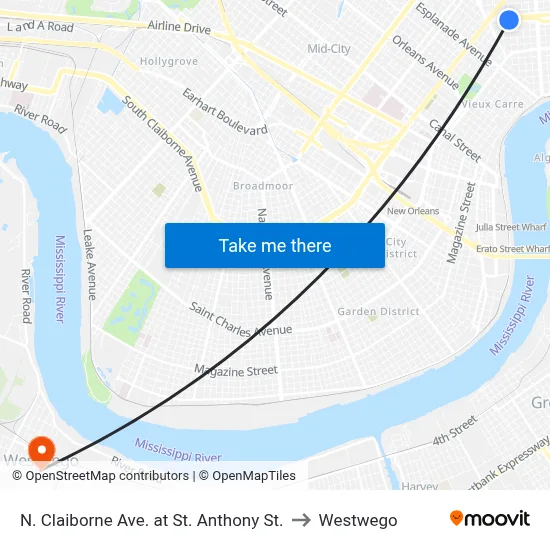 N. Claiborne Ave. at St. Anthony St. to Westwego map