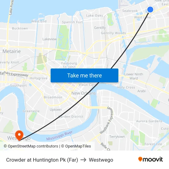 Crowder at Huntington Pk (Far) to Westwego map