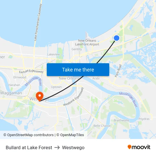 Bullard at Lake Forest to Westwego map