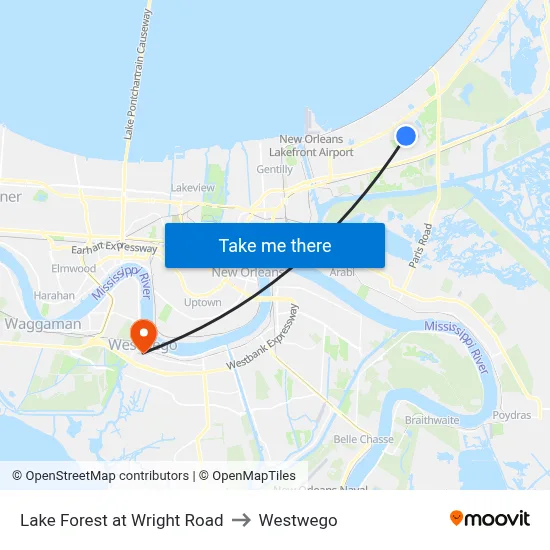 Lake Forest at Wright Road to Westwego map
