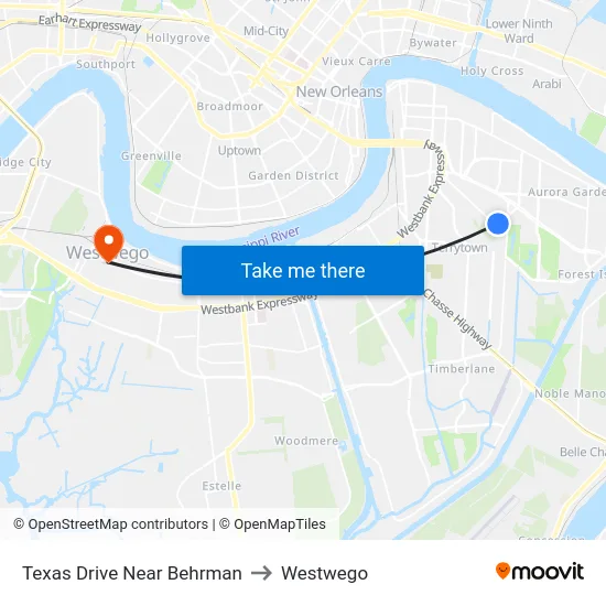 Texas Drive Near Behrman to Westwego map