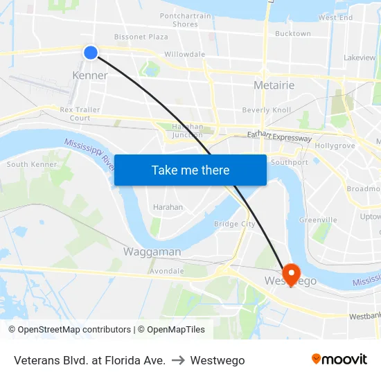 Veterans Blvd. at Florida Ave. to Westwego map