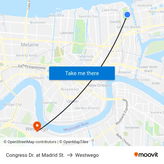 Congress Dr. at Madrid St. to Westwego map