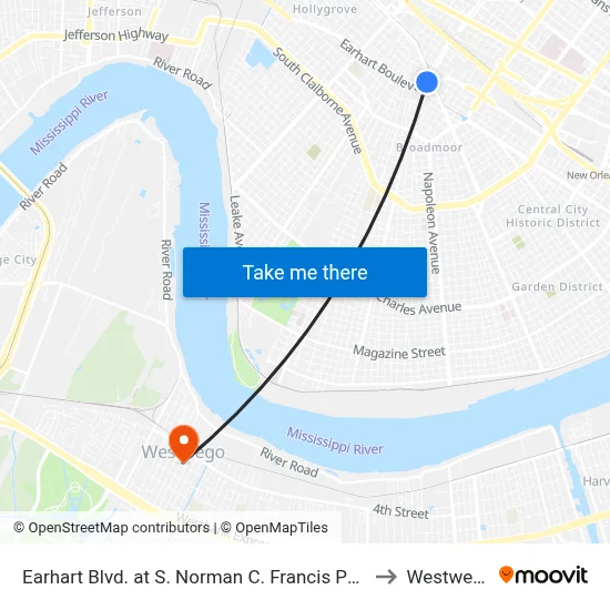 Earhart Blvd. at S. Norman C. Francis Pkwy. to Westwego map