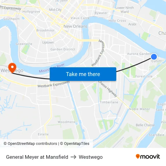 General Meyer at Mansfield to Westwego map