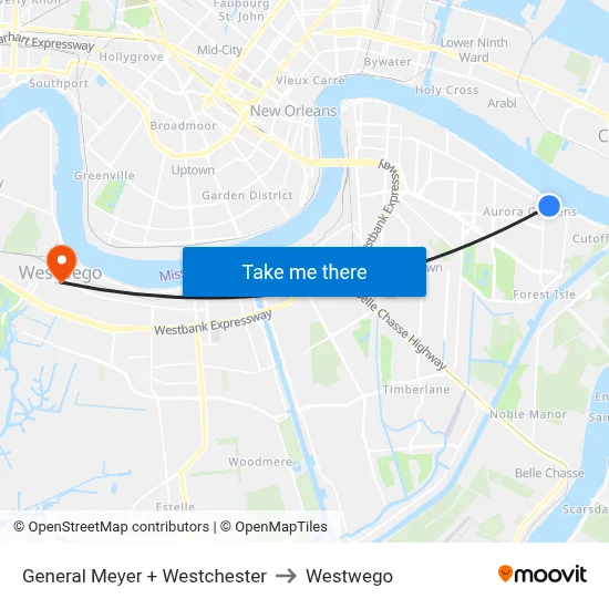 General Meyer + Westchester to Westwego map