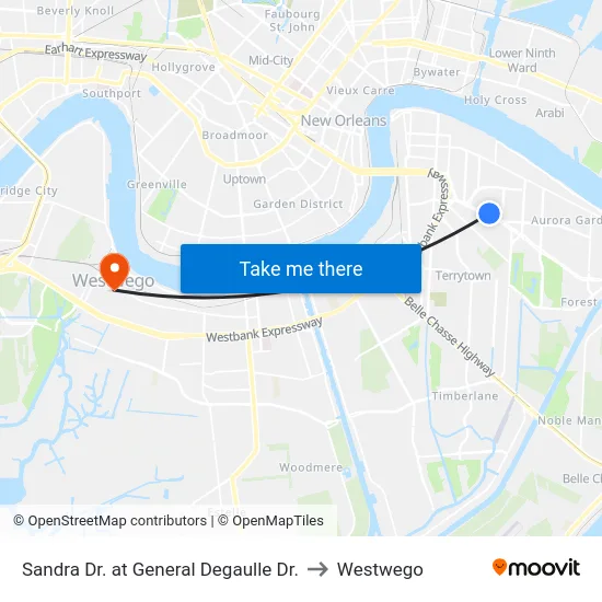 Sandra Dr. at General Degaulle Dr. to Westwego map