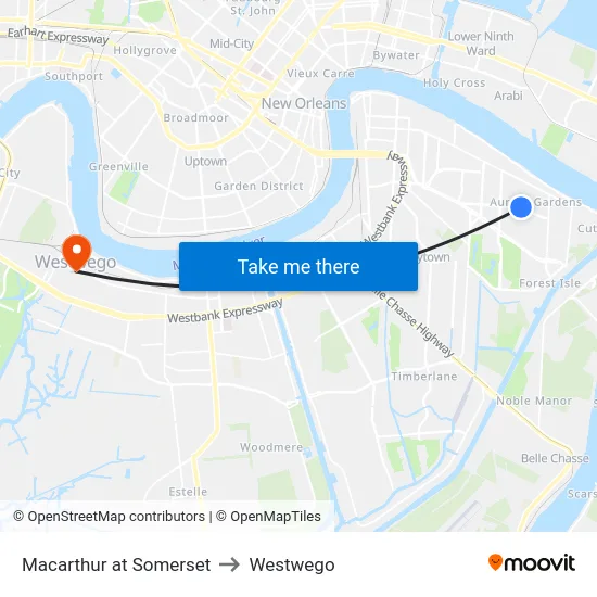 Macarthur at Somerset to Westwego map