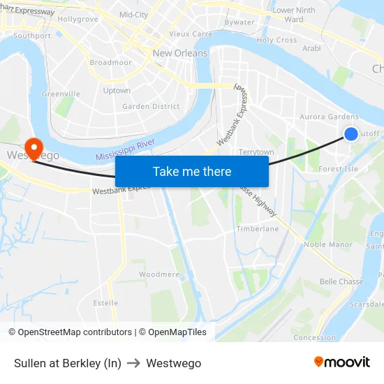 Sullen at Berkley (In) to Westwego map
