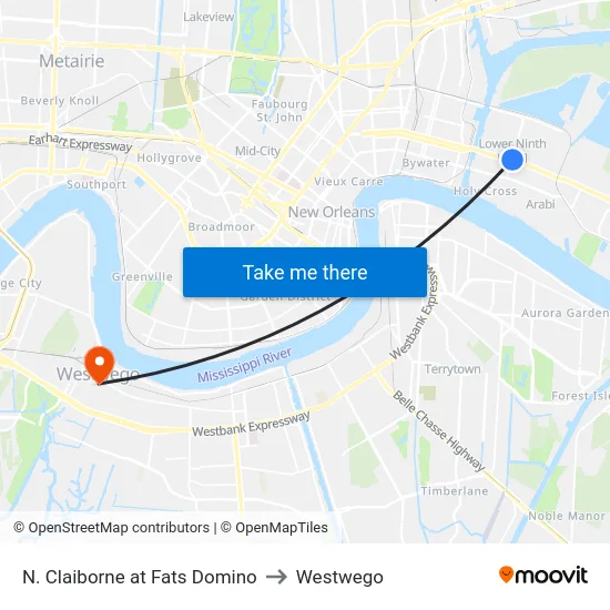 N. Claiborne at Fats Domino to Westwego map