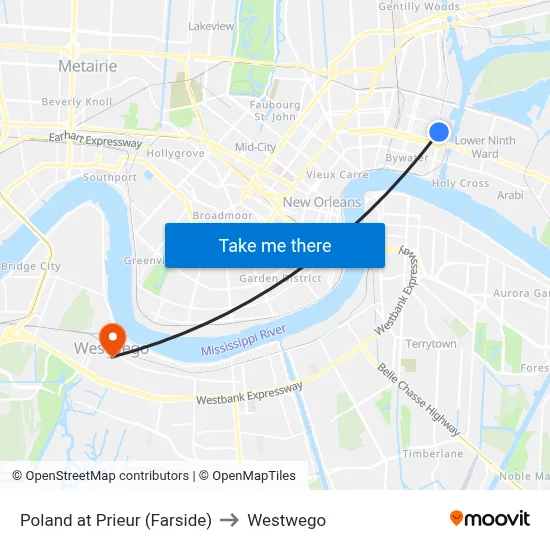 Poland at Prieur (Farside) to Westwego map