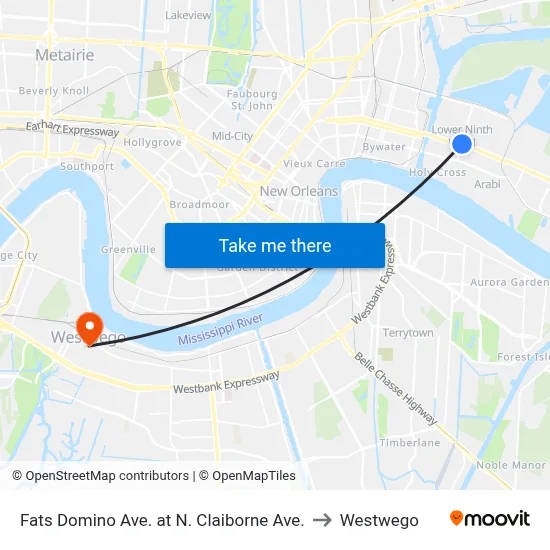 Fats Domino Ave. at N. Claiborne Ave. to Westwego map