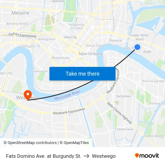 Fats Domino Ave. at Burgundy St. to Westwego map