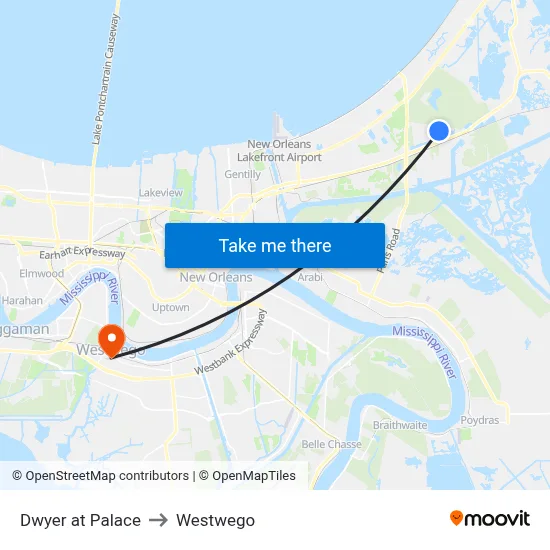 Dwyer at Palace to Westwego map