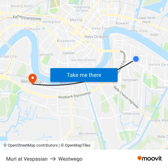 Murl at Vespasian to Westwego map