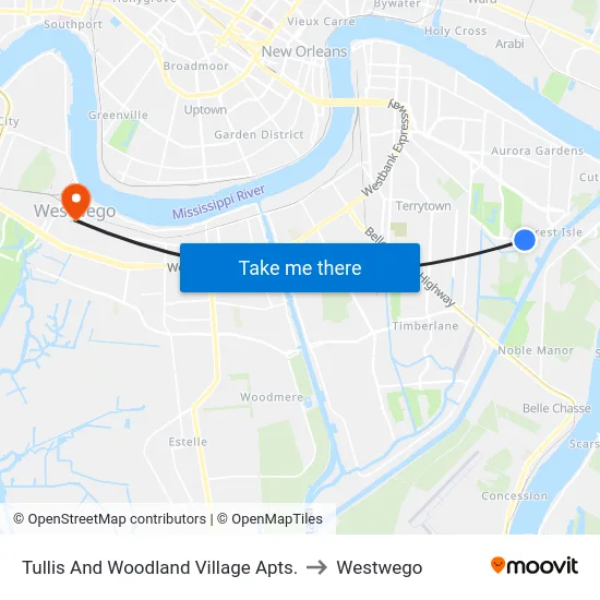 Tullis And Woodland Village Apts. to Westwego map