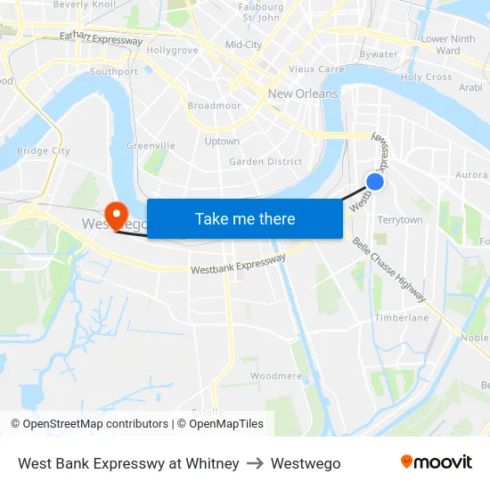 West Bank Expresswy at Whitney to Westwego map