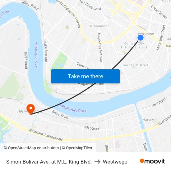 Simon Bolivar Ave. at M.L. King Blvd. to Westwego map