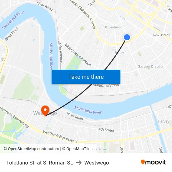 Toledano St. at S. Roman St. to Westwego map