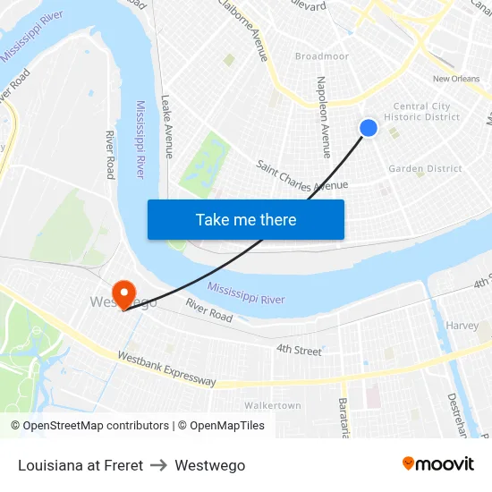 Louisiana at Freret to Westwego map