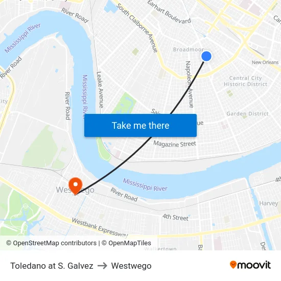Toledano at S. Galvez to Westwego map