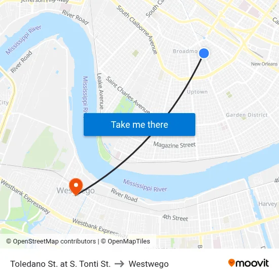 Toledano St. at S. Tonti St. to Westwego map