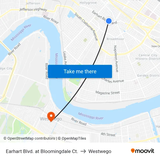 Earhart Blvd. at Bloomingdale Ct. to Westwego map