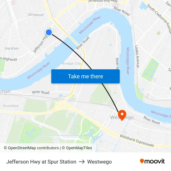 Jefferson Hwy at Spur Station to Westwego map